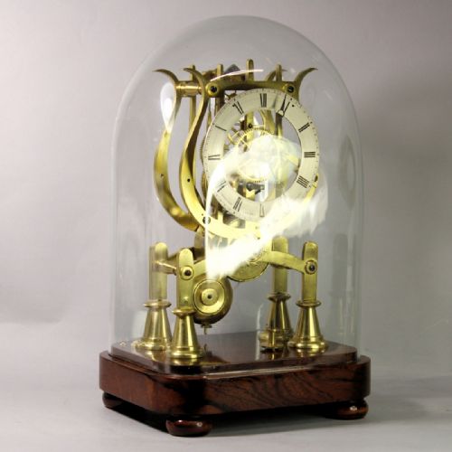 A SMALL MID 19TH CENTURY ENGLISH FUSEE SKELETON CLOCK WITH LYRE PLATES AND SQUARE GLASS DOMECIRCA 1845 - ADDITIONAL PHOTO 2