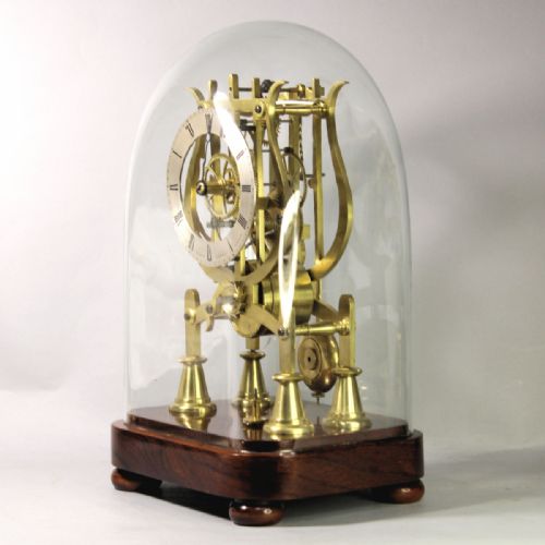 A SMALL MID 19TH CENTURY ENGLISH FUSEE SKELETON CLOCK WITH LYRE PLATES AND SQUARE GLASS DOMECIRCA 1845 - ADDITIONAL PHOTO 3
