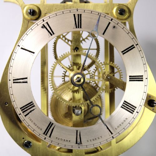 A SMALL MID 19TH CENTURY ENGLISH FUSEE SKELETON CLOCK WITH LYRE PLATES AND SQUARE GLASS DOMECIRCA 1845 - ADDITIONAL PHOTO 4