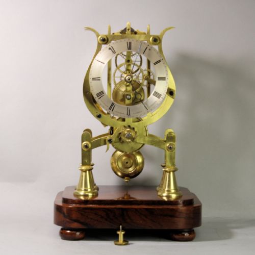 A SMALL MID 19TH CENTURY ENGLISH FUSEE SKELETON CLOCK WITH LYRE PLATES AND SQUARE GLASS DOMECIRCA 1845 - ADDITIONAL PHOTO 5