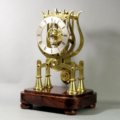 A SMALL MID 19TH CENTURY ENGLISH FUSEE SKELETON CLOCK WITH LYRE PLATES AND SQUARE GLASS DOMECIRCA 1845 - ADDITIONAL PHOTO 6