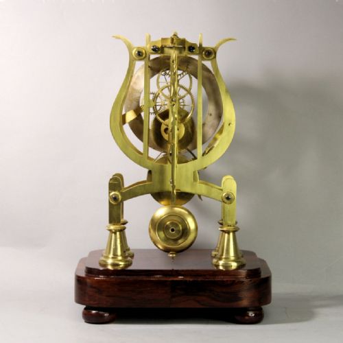 A SMALL MID 19TH CENTURY ENGLISH FUSEE SKELETON CLOCK WITH LYRE PLATES AND SQUARE GLASS DOMECIRCA 1845 - ADDITIONAL PHOTO 7