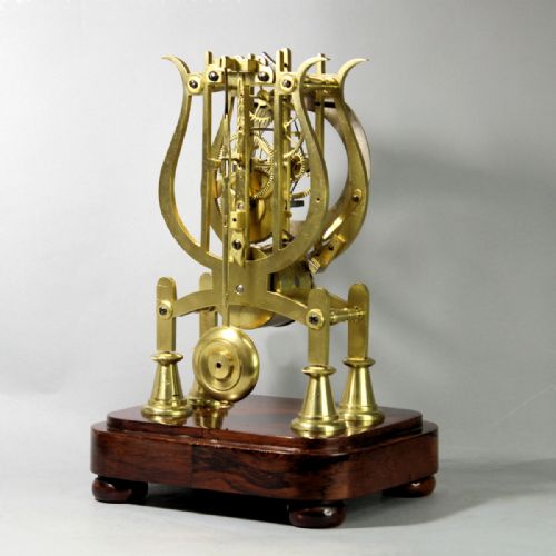A SMALL MID 19TH CENTURY ENGLISH FUSEE SKELETON CLOCK WITH LYRE PLATES AND SQUARE GLASS DOMECIRCA 1845 - ADDITIONAL PHOTO 10