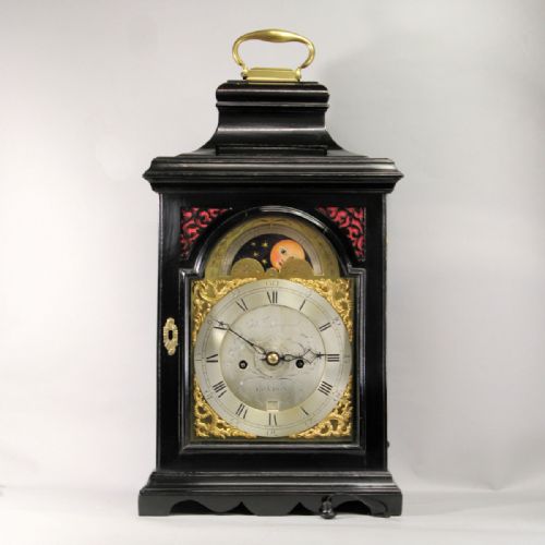 english verge escapement ebonised bracket clock with phasesofthemoon and alarum circa 1785 - CATEGORY: ANTIQUE CLOCKS - DATED 18TH CENTURY