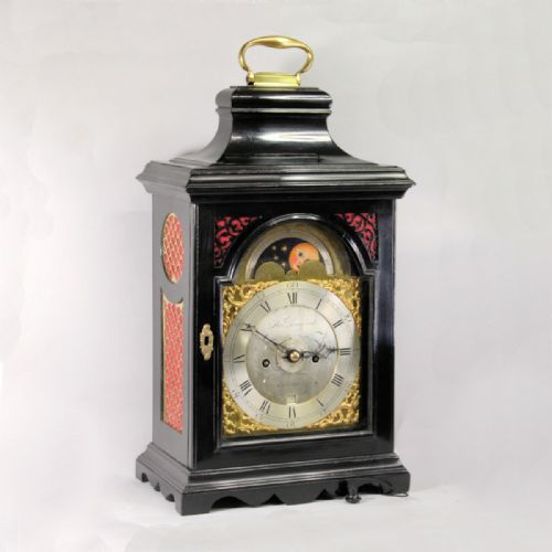 ENGLISH VERGE ESCAPEMENT EBONISED BRACKET CLOCK WITH PHASESOFTHEMOON AND ALARUM CIRCA 1785 - ADDITIONAL PHOTO 1
