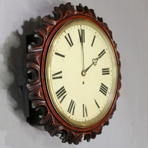 ENGLISH FUSEE DIAL CLOCK WITH A CARVED MAHOGANY SURROUNDCIRCA 1880 - ADDITIONAL PHOTO 1