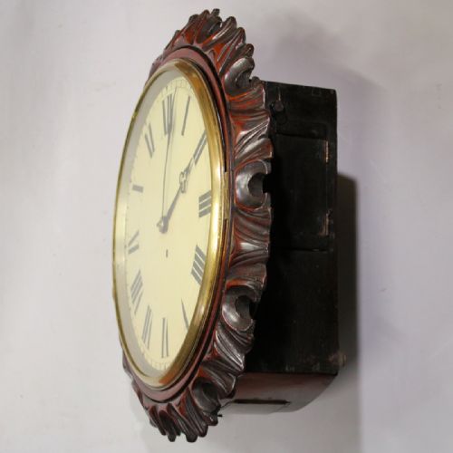 ENGLISH FUSEE DIAL CLOCK WITH A CARVED MAHOGANY SURROUNDCIRCA 1880 - ADDITIONAL PHOTO 2