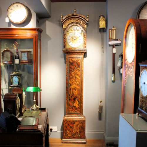 a red tortoiseshell lacquer chinoiserie longcase clock by john woster of london long casecirca 1720 - CATEGORY: ANTIQUE CLOCKS - DATED 18TH CENTURY