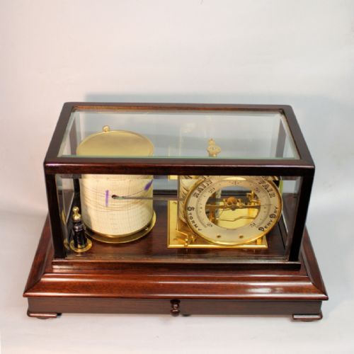 A SUPERIOR EDWARDIAN BAROGRAPH WITH ADDITIONAL ANEROID CHAPTER RING IN A 5GLASS MAHOGANY CASECIRCA 1910 - ADDITIONAL PHOTO 1