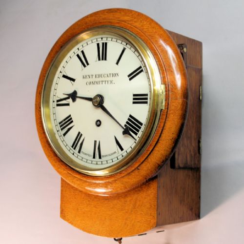 SMALL ENGLISH FUSEE DROPDIAL WALL CLOCK WITH AN 8 DIAL AND LIGHT OAK CASECIRCA 1905 - ADDITIONAL PHOTO 1