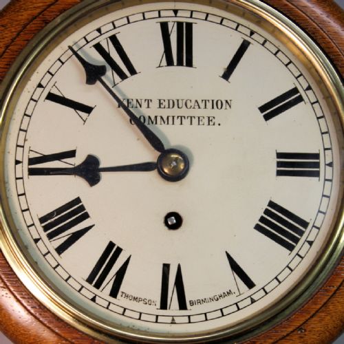 SMALL ENGLISH FUSEE DROPDIAL WALL CLOCK WITH AN 8 DIAL AND LIGHT OAK CASECIRCA 1905 - ADDITIONAL PHOTO 2