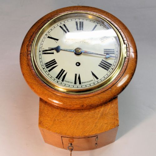 SMALL ENGLISH FUSEE DROPDIAL WALL CLOCK WITH AN 8 DIAL AND LIGHT OAK CASECIRCA 1905 - ADDITIONAL PHOTO 4