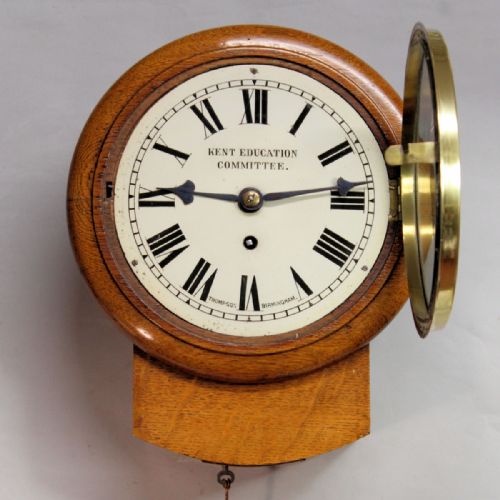SMALL ENGLISH FUSEE DROPDIAL WALL CLOCK WITH AN 8 DIAL AND LIGHT OAK CASECIRCA 1905 - ADDITIONAL PHOTO 5