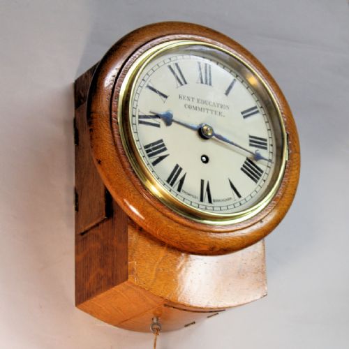 SMALL ENGLISH FUSEE DROPDIAL WALL CLOCK WITH AN 8 DIAL AND LIGHT OAK CASECIRCA 1905 - ADDITIONAL PHOTO 7