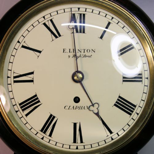 SMALL FUSEE DROPDIAL WALL CLOCK WITH A CHISEL BOTTOM MAHOGANY CASE 8 INCH DIALCIRCA 1878 - ADDITIONAL PHOTO 2