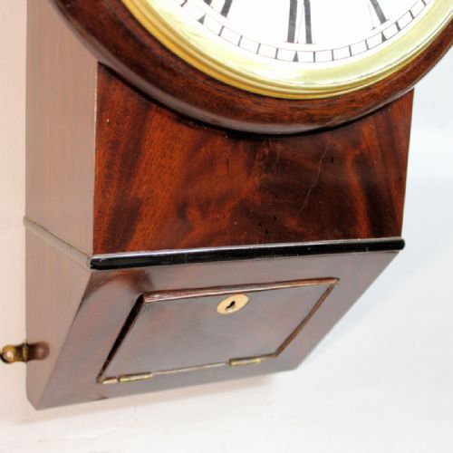 SMALL FUSEE DROPDIAL WALL CLOCK WITH A CHISEL BOTTOM MAHOGANY CASE 8 INCH DIALCIRCA 1878 - ADDITIONAL PHOTO 6