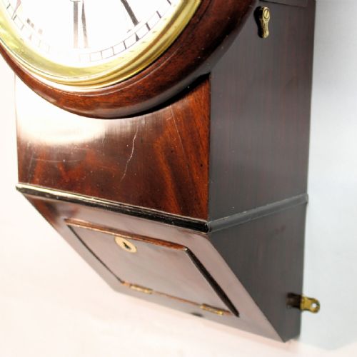 SMALL FUSEE DROPDIAL WALL CLOCK WITH A CHISEL BOTTOM MAHOGANY CASE 8 INCH DIALCIRCA 1878 - ADDITIONAL PHOTO 7