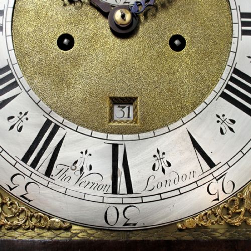A GOOD WALNUT CASED 8 DAY MOONPHASE ENGLISH LONGCASE CLOCK BY THOMAS VERNON LONDON LONG CASECIRCA 1725 - ADDITIONAL PHOTO 10