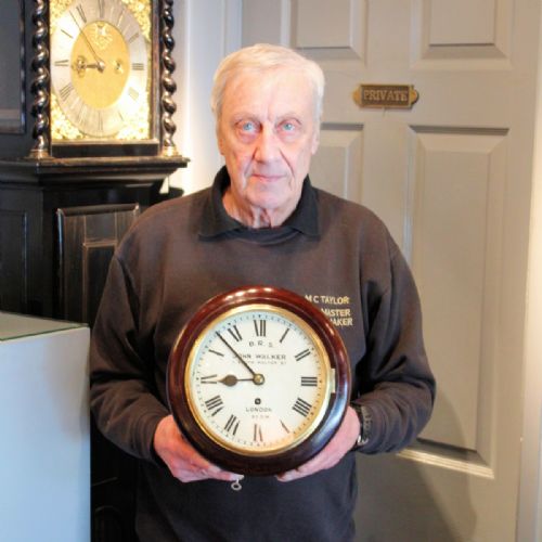A BRITISH RAILWAYS FUSEE WALL CLOCK WITH AN 8 DIALFORMERLY OF LYMINGTON TOWN STATION HAMPSHIRECIRCA 1875 - ADDITIONAL PHOTO 1