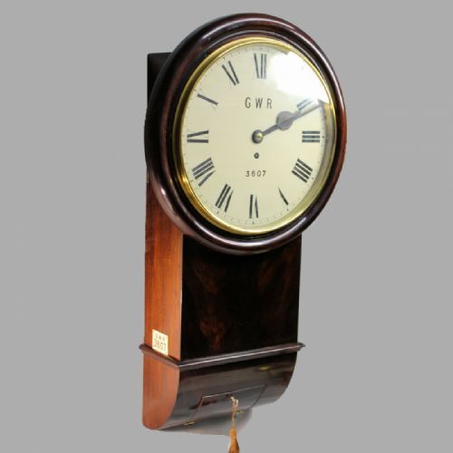 A GREAT WESTERN RAILWAY DROPDIAL FUSEE WALL CLOCK MAHOGANY CASE AND NUMBERED 3607CIRCA 1870 - ADDITIONAL PHOTO 1