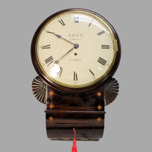 A FINE ENGLISH FUSEE DROPDIAL WALL CLOCK WITH A WOODEN DIAL REGENCY PERIODCIRCA 1820 - ADDITIONAL PHOTO 1
