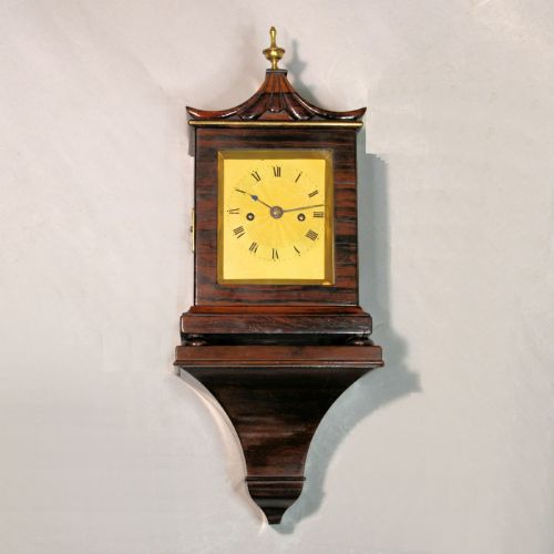 RARE MINIATURE ENGLISH FUSEE BRACKET MANTEL OR LIBRARY CLOCK IN A ROSEWOOD CASE AND WITH AN OPTIONAL WALL BRACKET CIRCA 1845 - ADDITIONAL PHOTO 5