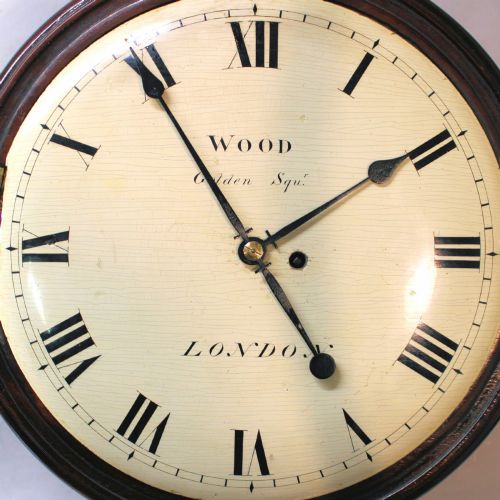 EARLY ENGLISH FUSEE DIAL CLOCK WITH A WOODEN CONVEX DIAL AND SHERATON STYLE BEZEL CIRCA 1820 - ADDITIONAL PHOTO 3