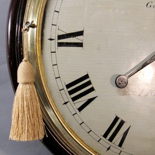 EARLY ENGLISH FUSEE DIAL CLOCK WITH A WOODEN CONVEX DIAL AND SHERATON STYLE BEZEL CIRCA 1820 - ADDITIONAL PHOTO 8