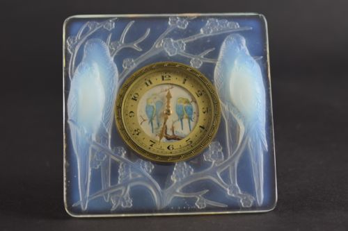 Rene Lalique Opalescent Inseparables Clock with Painted Dial