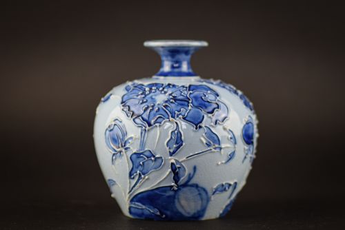 Small Florian Ware Blue on Blue Vase