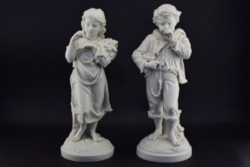 Pair of Copeland Parian Figures the Rustic Children C1880s