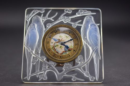 R Lalique Inseparables Clock with Painted Dial