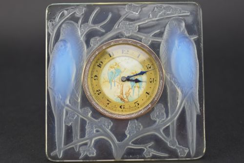 Rene Lalique Opalescent Inseparables Clock with Painted Dial