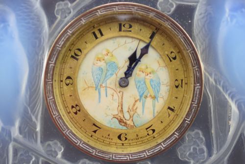 fig 1. Rene Lalique opalescent Inseparables clock with painted dial