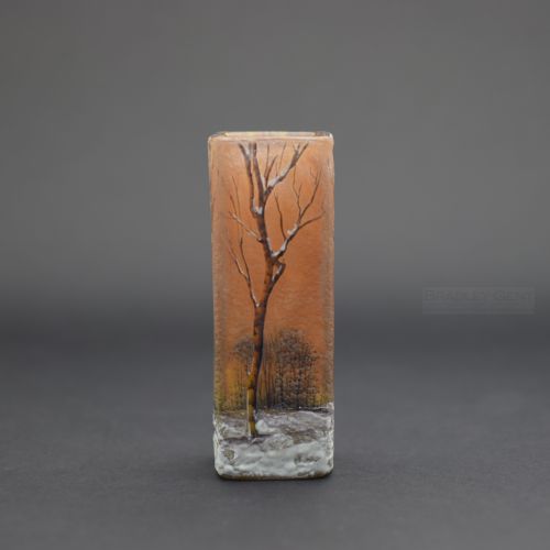 Daum Enameled & Acid Etched Winter Scene Vase C1900