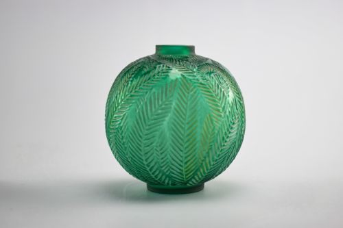 Rene Lalique Green Glass Palmes Vase C1923