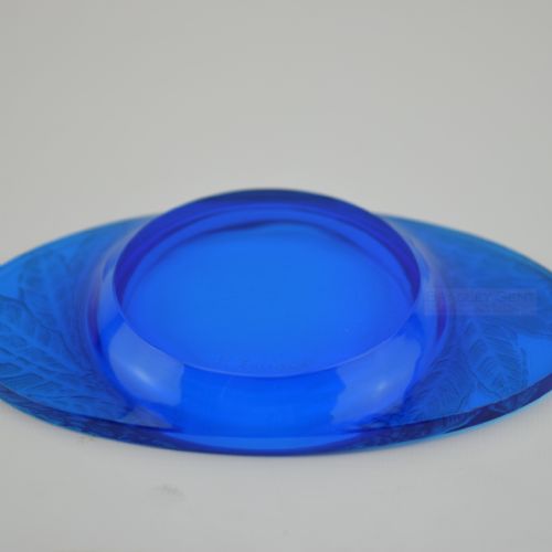 RENE LALIQUE ELECTRIC BLUE FEUILLES ASHTRAY C1924 - ADDITIONAL PHOTO 2