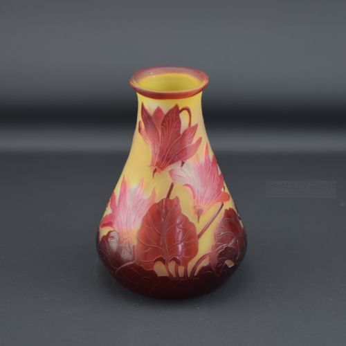 Emile Galle Red & Yellow Floral Cameo Glass Vase C1900