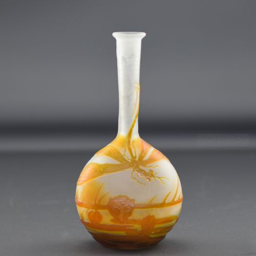 Rare Galle Dragonfly Cameo Glass Vase C1900