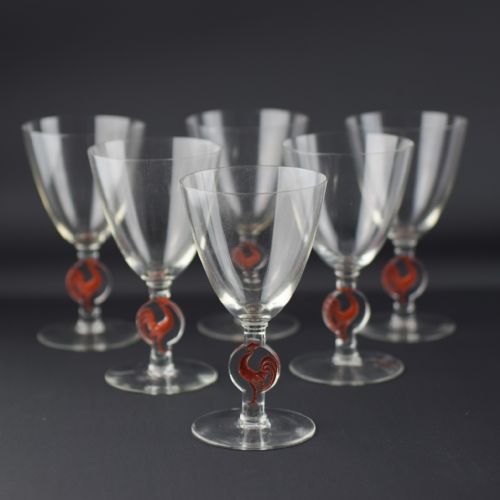 Rene Lalique Cristina Rooster Cocktail Glasses Set of 6 C1925