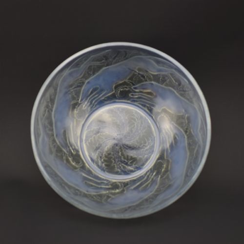 Rene Lalique Opalescent and Blue/black Stained Chiens No1 Bowl C1921
