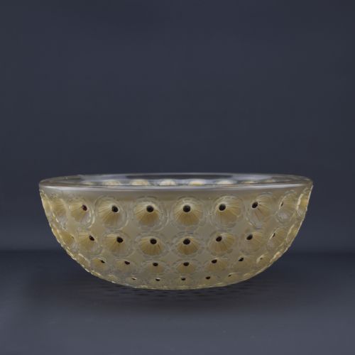 Rene Lalique Nemours Bowl Sepia Stained with Black Enamel