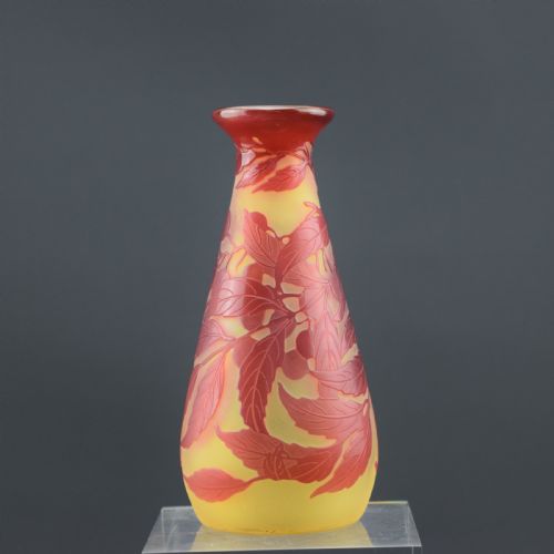 Galle Leaf & Berry Cameo Glass Vase C1900