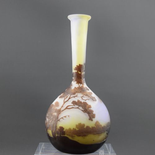 Galle Cameo Glass Landscape Banjo Vase C1900