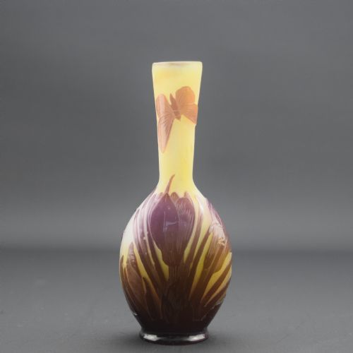 Rare Galle Cameo Glass Vase Crocus & Butterfly C1910