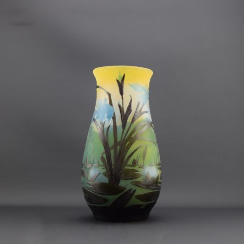 Large Galle Cameo Glass Aquatic Vase C1910 Ex Elton John Collection