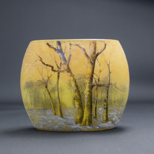 Daum Enameled Winter Landscape Vase C1890
