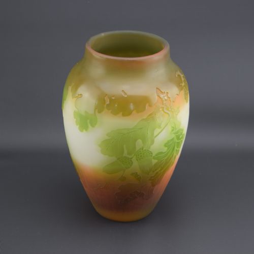 GALLE CAMEO GLASS OAK LEAF ACORN VASE C1920S - ADDITIONAL PHOTO 1
