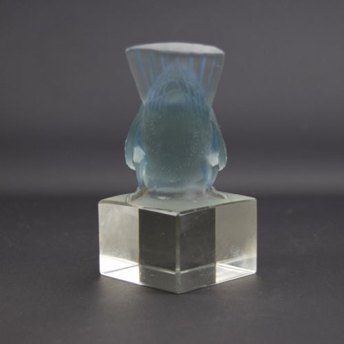 RENE LALIQUE BLUE STAINED MOINEAU PAPERWEIGHT ON SOCLE C1932 - ADDITIONAL PHOTO 1