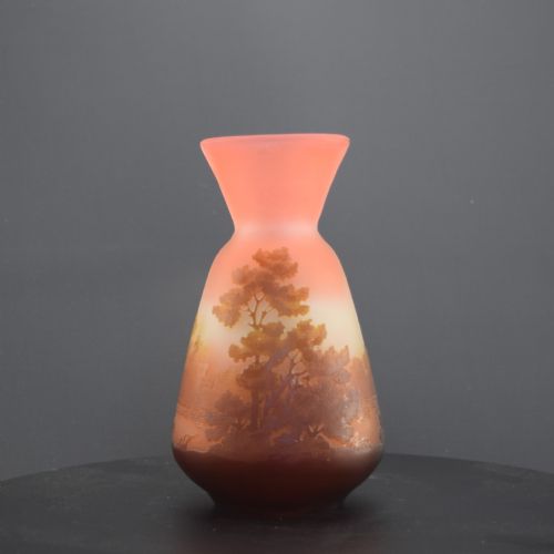 GALLE CAMEO GLASS VASE BROWN PEACH LANDSCAPE DESIGN C1905